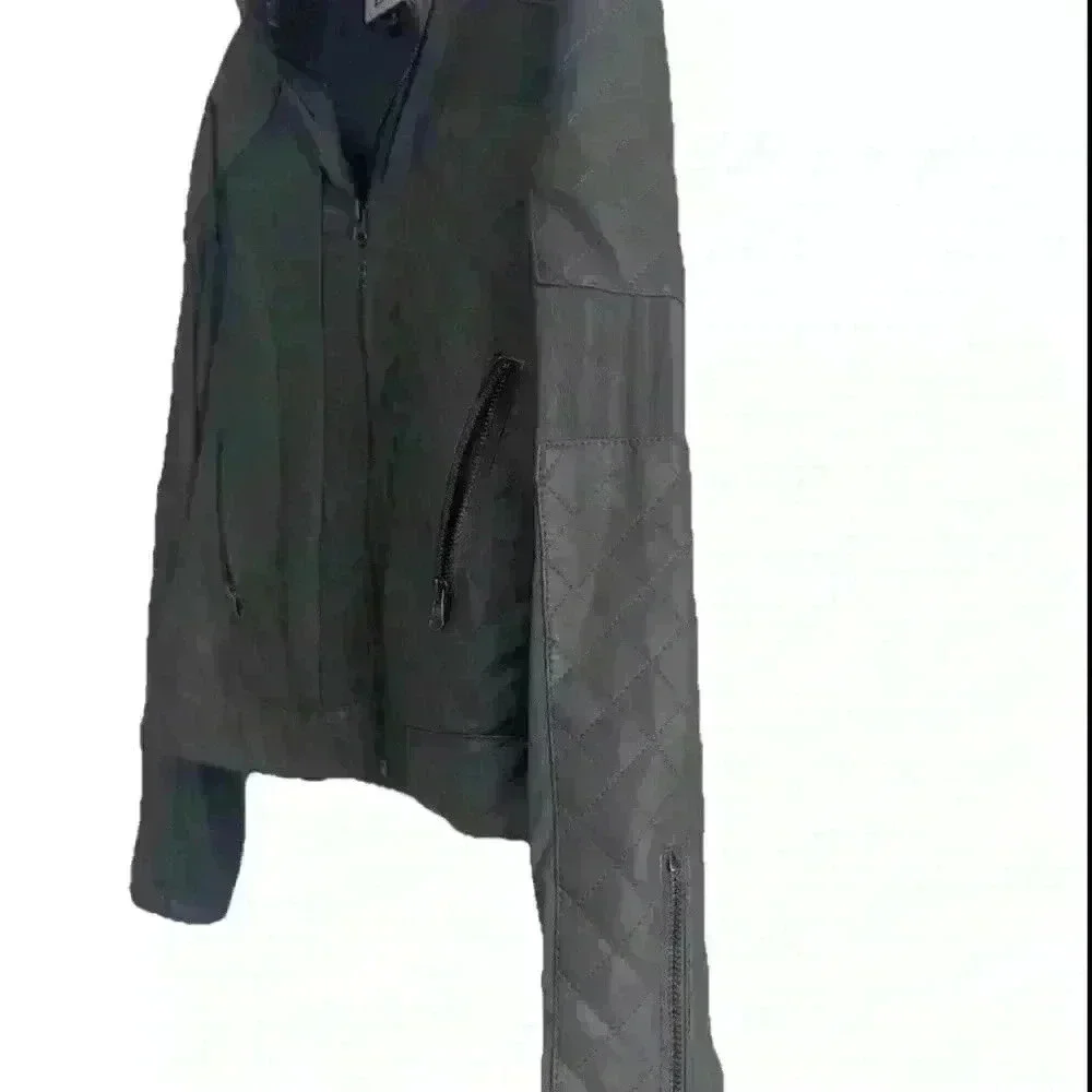BKE Moto Jacket Faux Leather Dark Gray Lace Mesh Full Zip Pockets Size Medium